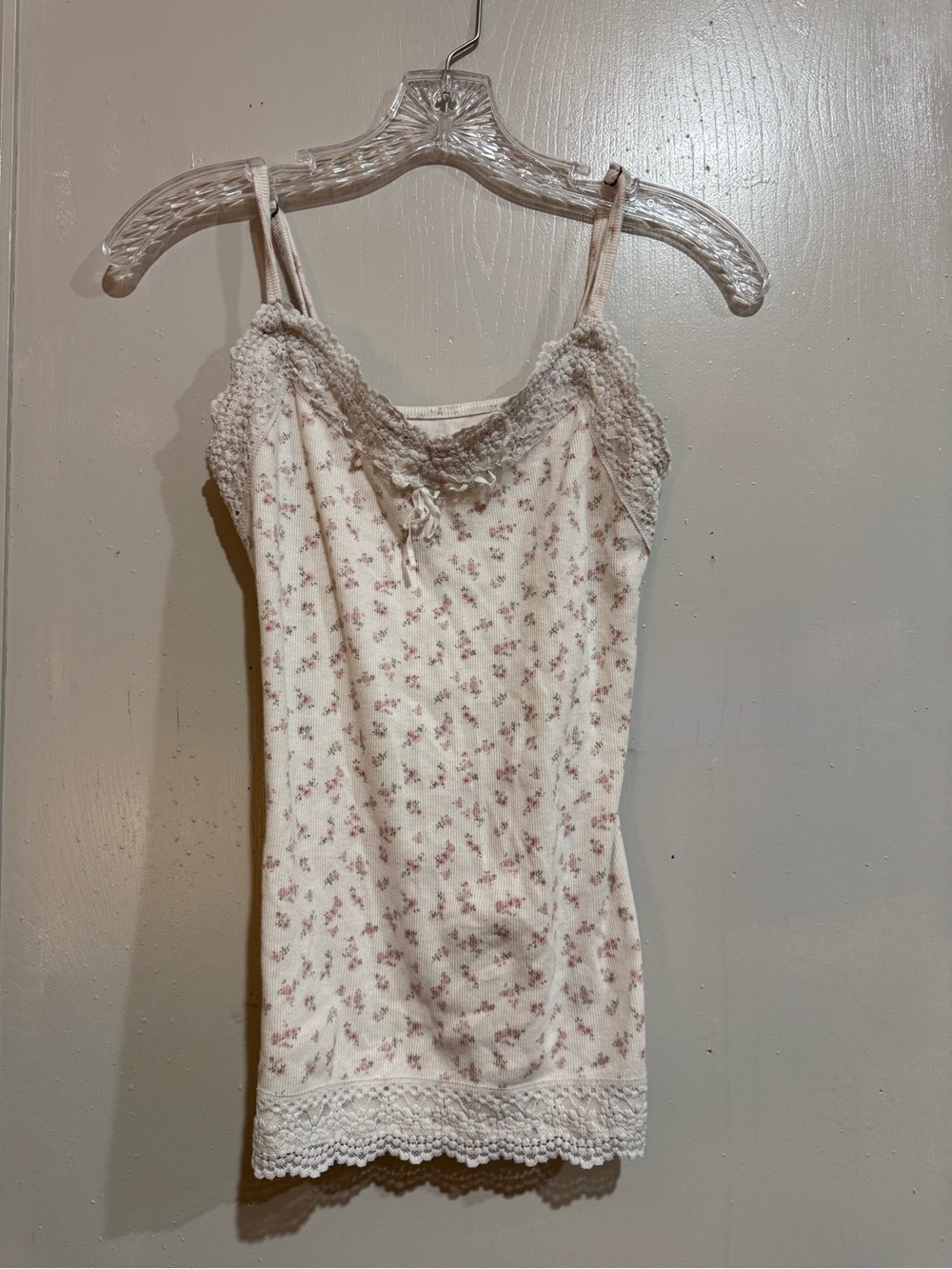 Hollister Lace Trim Floral Cami Tank Top White & Pink Size Medium